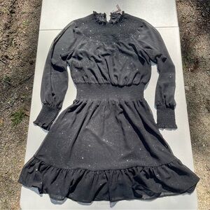 BCBG Black Long Sleeve Mini Dress with Ruffle Hem Formal or Casual